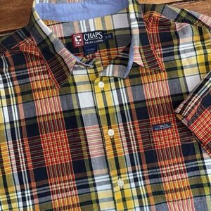 Vintage Ralph‎ Lauren Chaps Mens Large Shirt Short Slv Button Multicolor Plaid